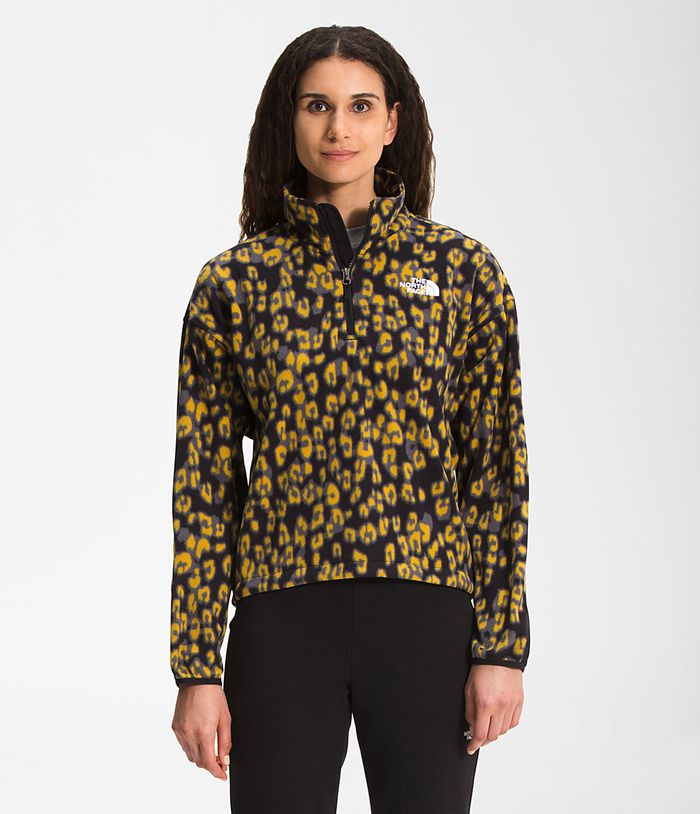 The North Face Womens Pullover Printed TKA Kataka ¼ Zip Fleece 126KAUJDC - Yellow/Leopard